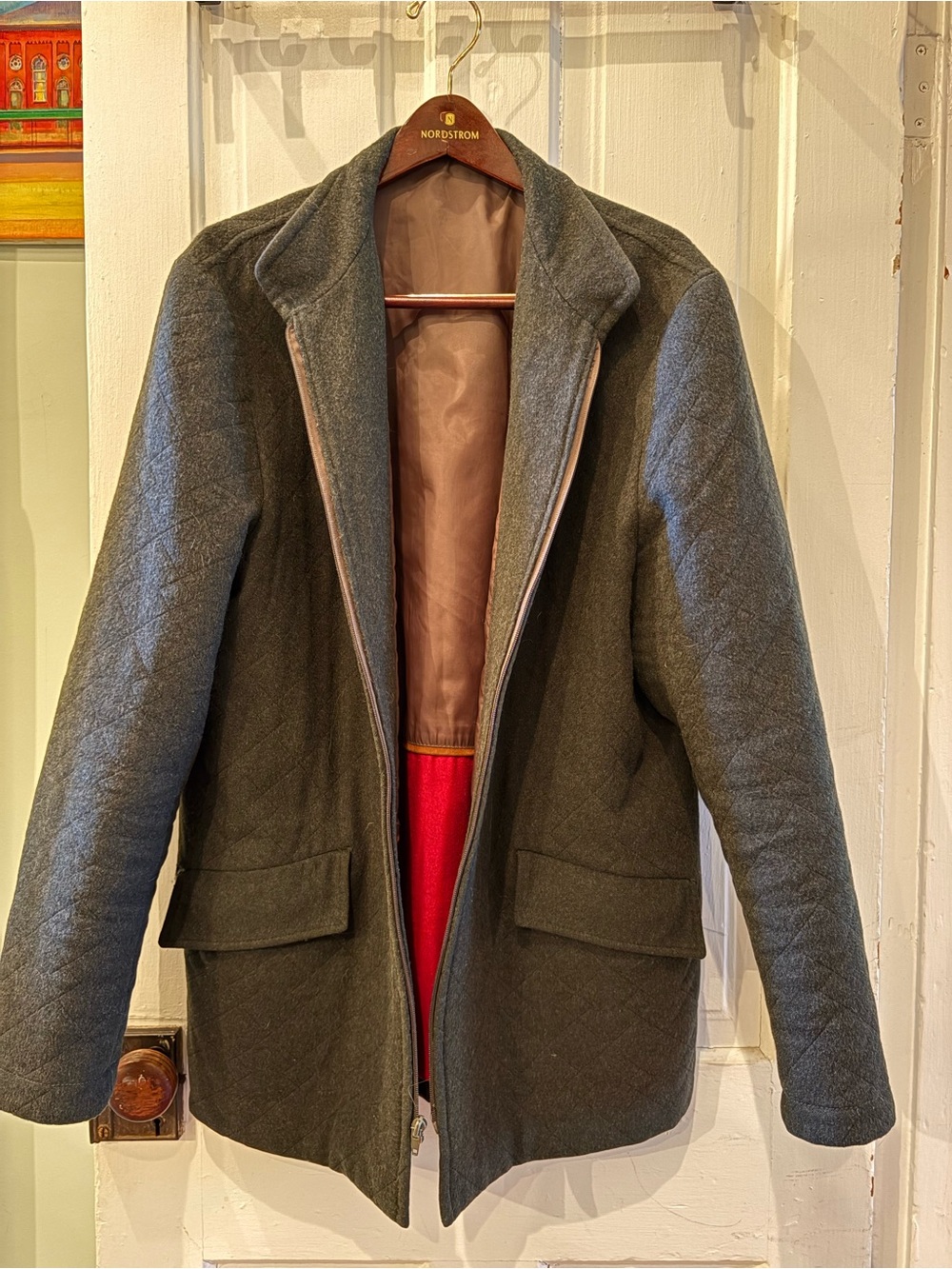 Men's Quilted Wool-Blend Jacket in Dark Green